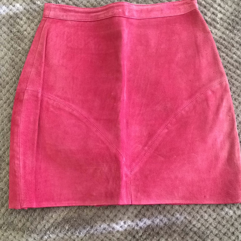 Vintage Raspberry Leather Suede Skirt